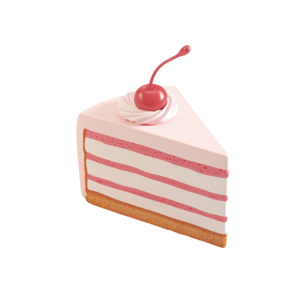 Playful 3D Cartoon Cake Slice with Vibrant Frosting Isolated on Transparent Background png