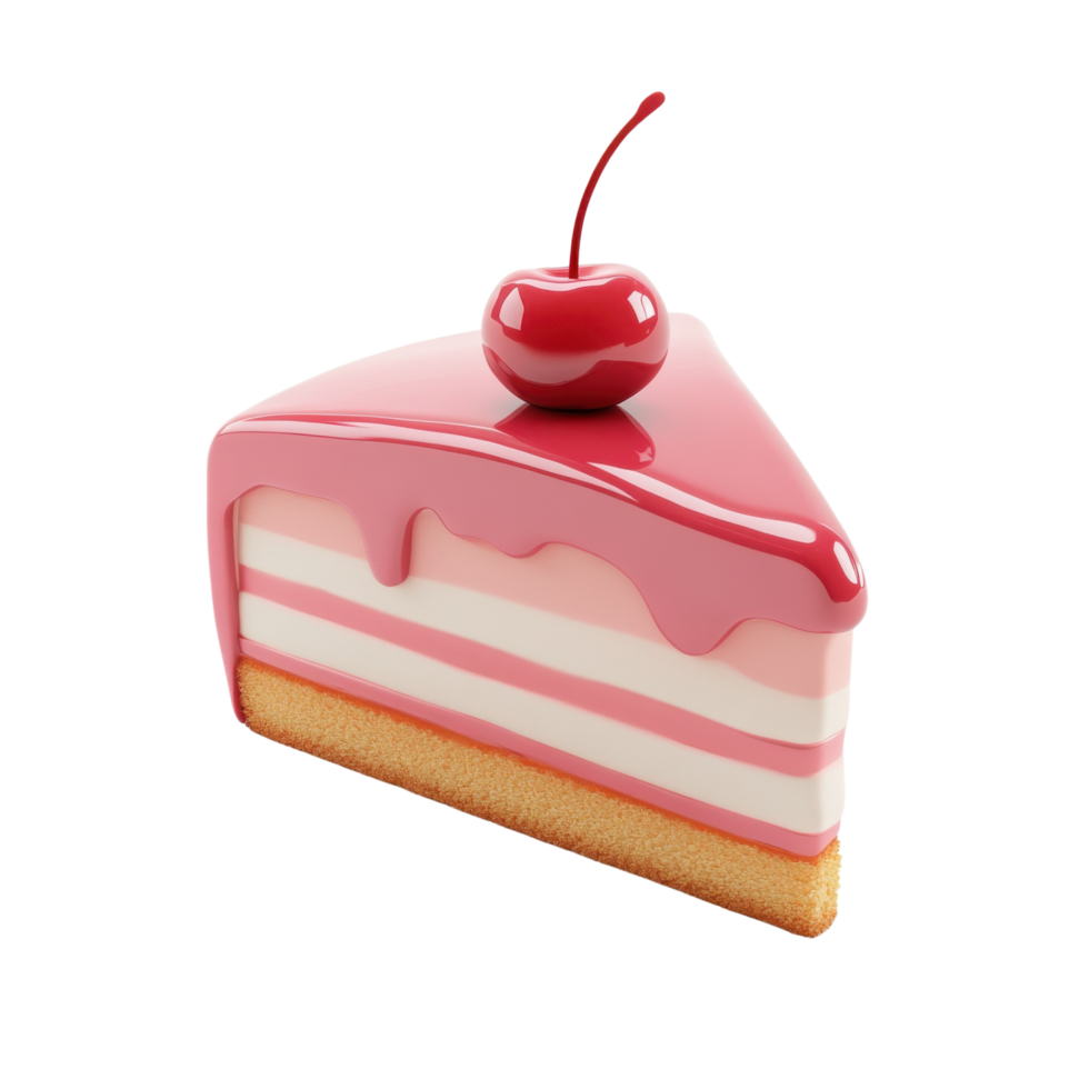 Tasty 3D Cartoon Cake Slice with Whipped Topping Isolated on Transparent Background png