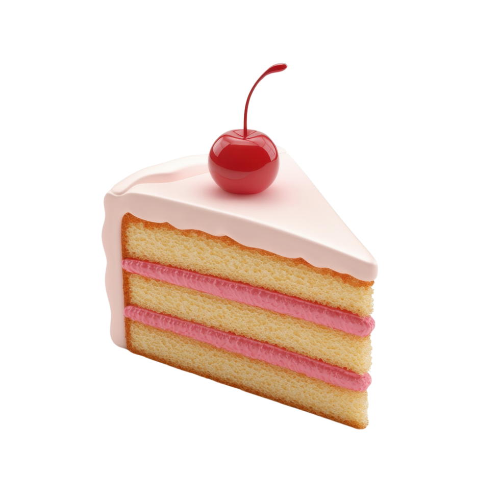 Adorable 3D Cartoon Dessert Cake with Cherry on Top Isolated on Transparent Background png