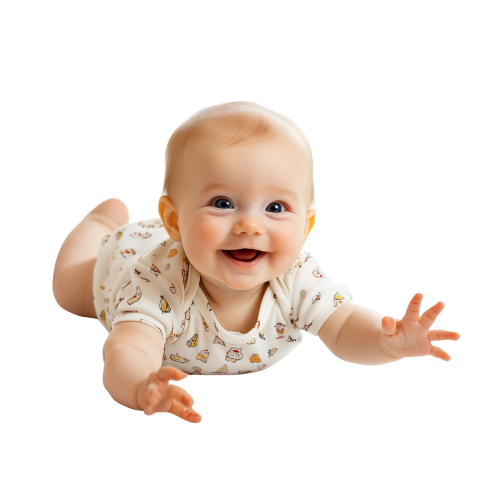 Cute Baby Lying on Back with Tiny Hands Reaching Out Isolated on Transparent Background png