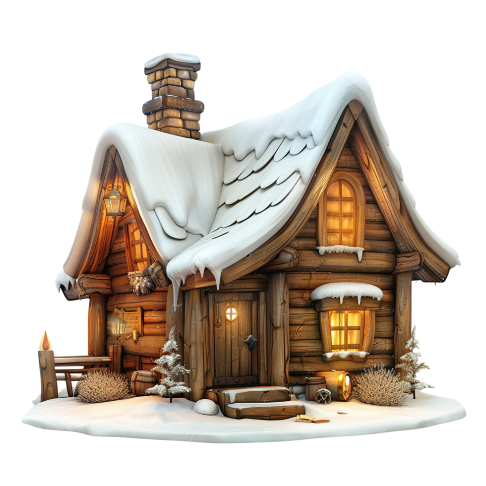 Traditional Snowy Wooden Chalet in a Winter Scene Isolated on Transparent Background png
