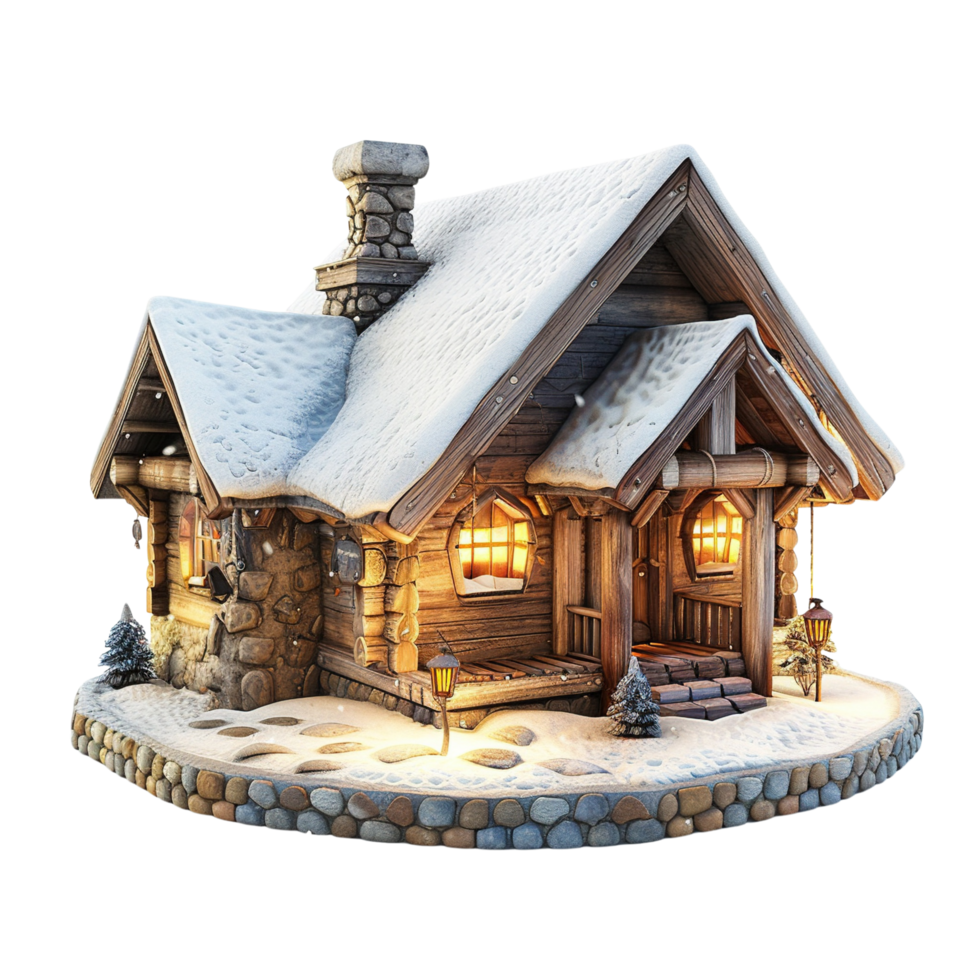 Picturesque Wooden Chalet in a Serene Snowy Setting Isolated on Transparent Background png