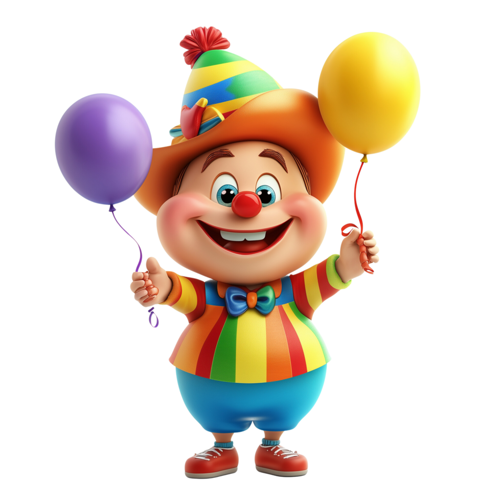 Joyful Toon Town Character with Colorful Hat and Balloon Isolated on Transparent Background png