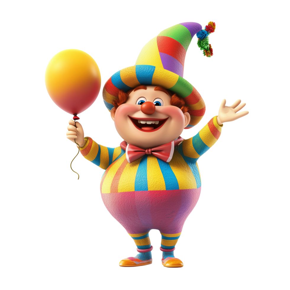 Cheerful Toon Town Resident with Colorful Hat and Balloon Isolated on Transparent Background png