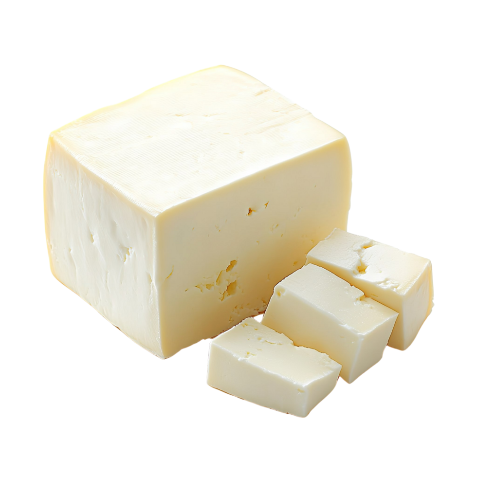 Raw Paneer Cheese with Slices Cut Off, Isolated on Transparent Background png