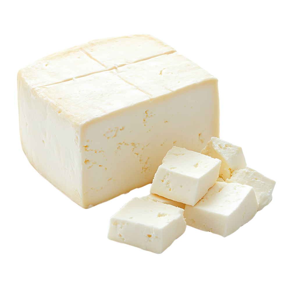 Chunk of Paneer Cheese with Slices Removed, Isolated on Transparent Background png