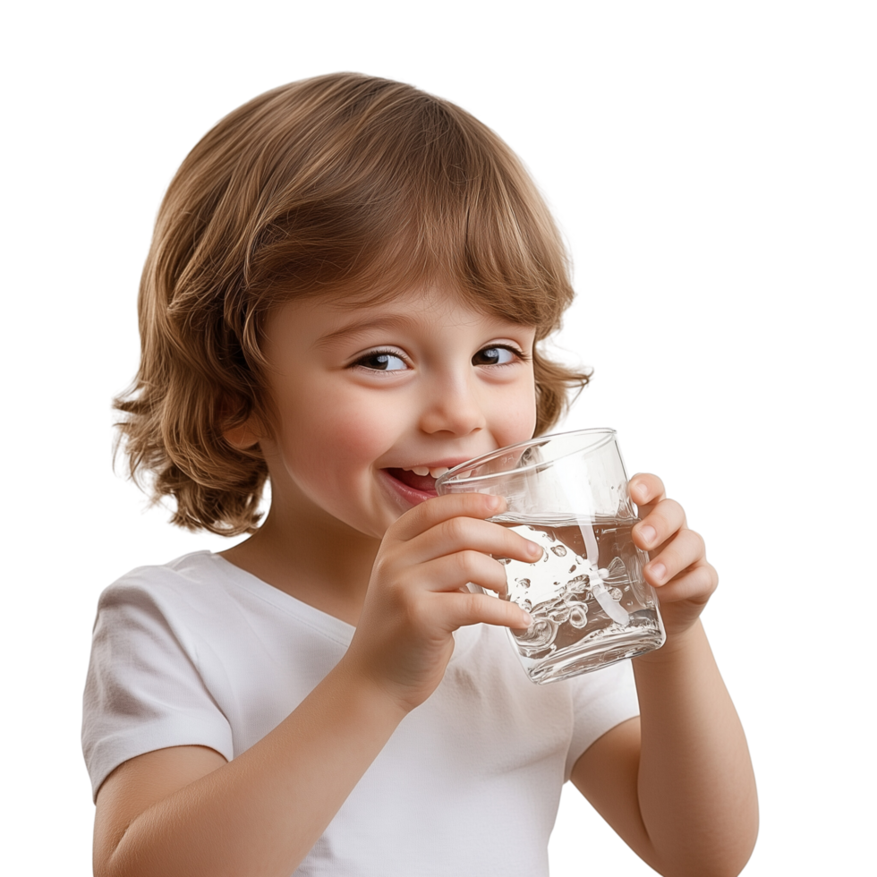 Adorable Child Drinking Clean Water with Pure White Background Isolated on Transparent Background png