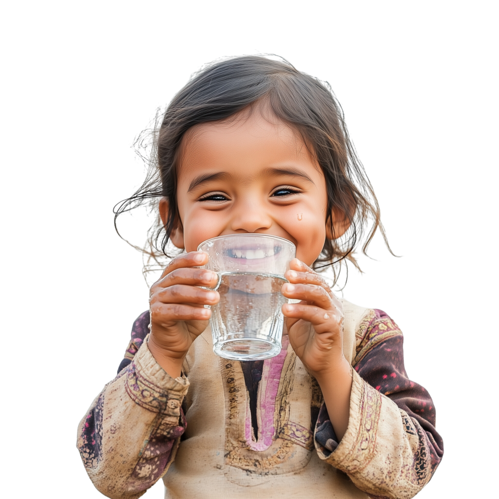 Happy Child Drinking Clean Water with Pure White Background Isolated on Transparent Background png