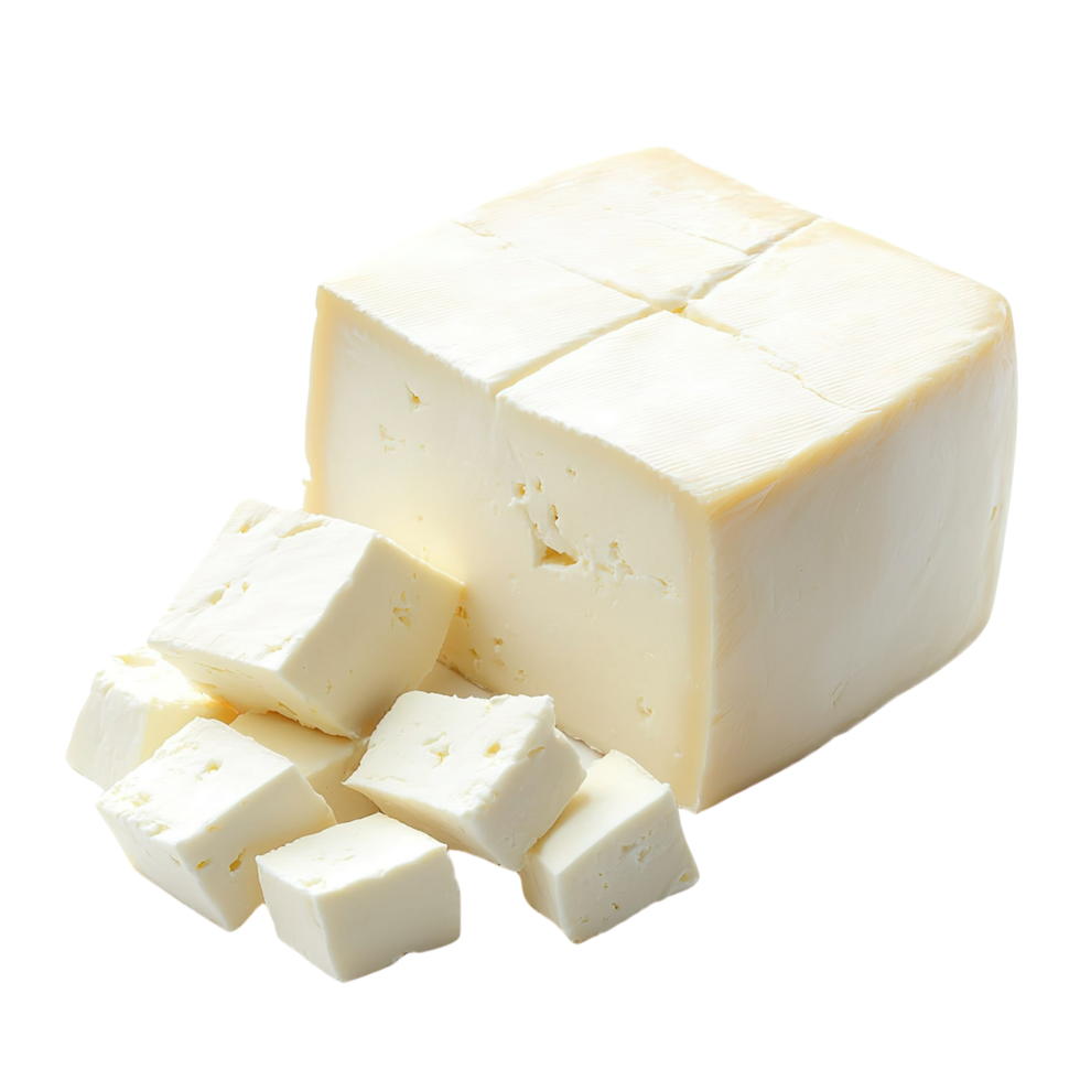 Fresh Paneer Cheese with Slices Cut Off, Isolated on Transparent Background png