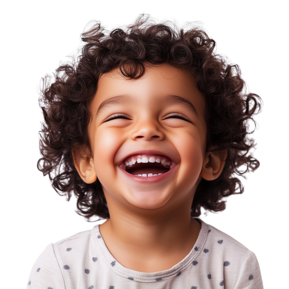 Joyful Young Child with Curly Hair Grinning and Laughing Isolated on Transparent Background png