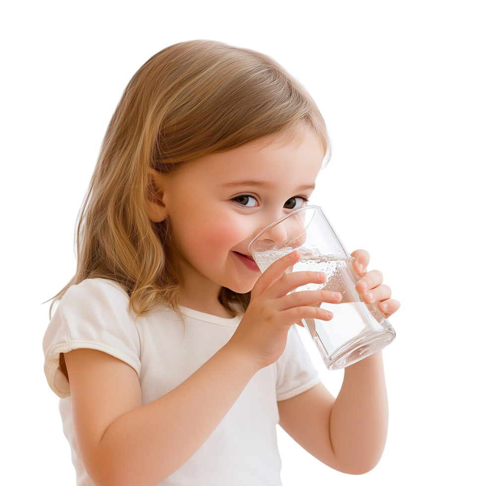 Cheerful Child Drinking Clean Water Isolated on Transparent Background png