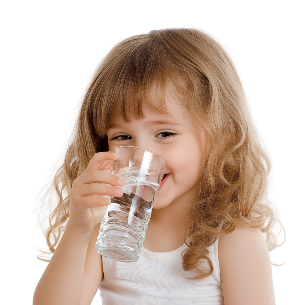 Joyful Child Drinking Clean Water with Pure White Background Isolated on Transparent Background png