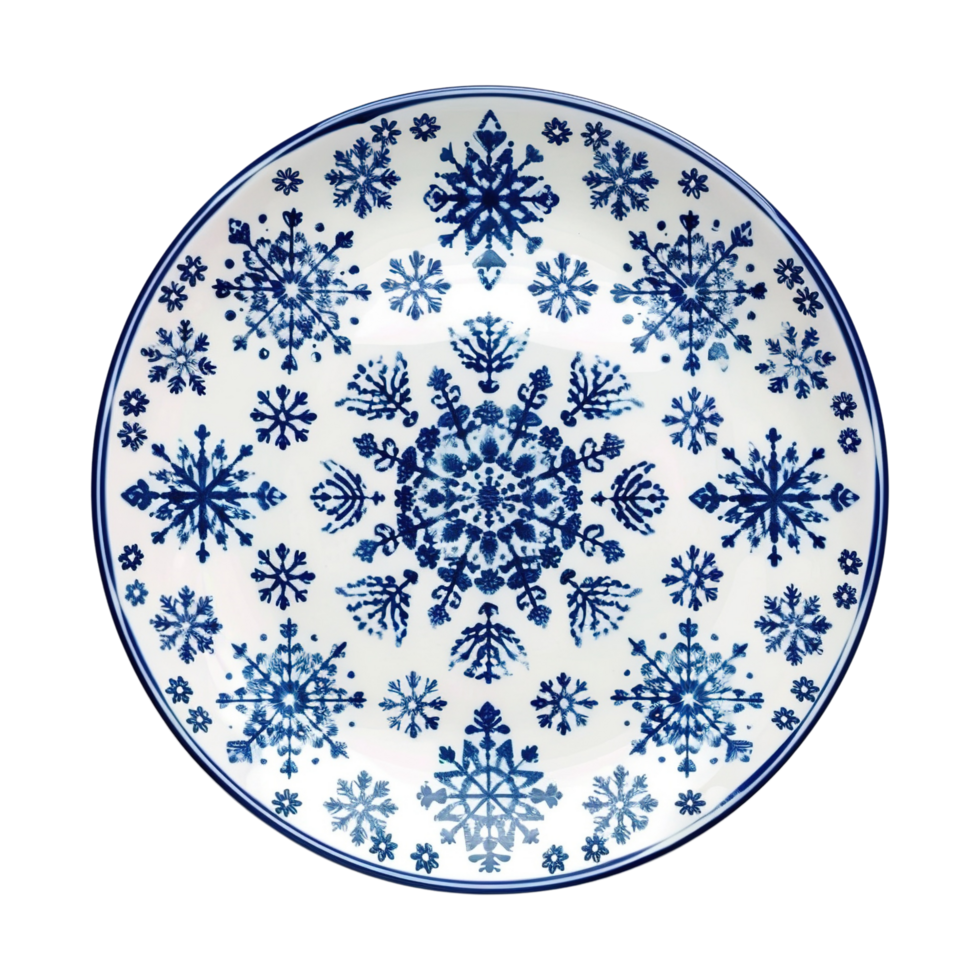 Festive Christmas Plate Set with Detailed Snowflake Patterns Isolated on Transparent Background png