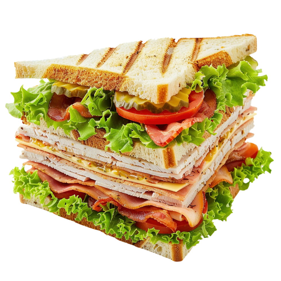 Classic Club Sandwich with Layers of Turkey, Bacon, Lettuce, and Tomato Isolated on Transparent Background png