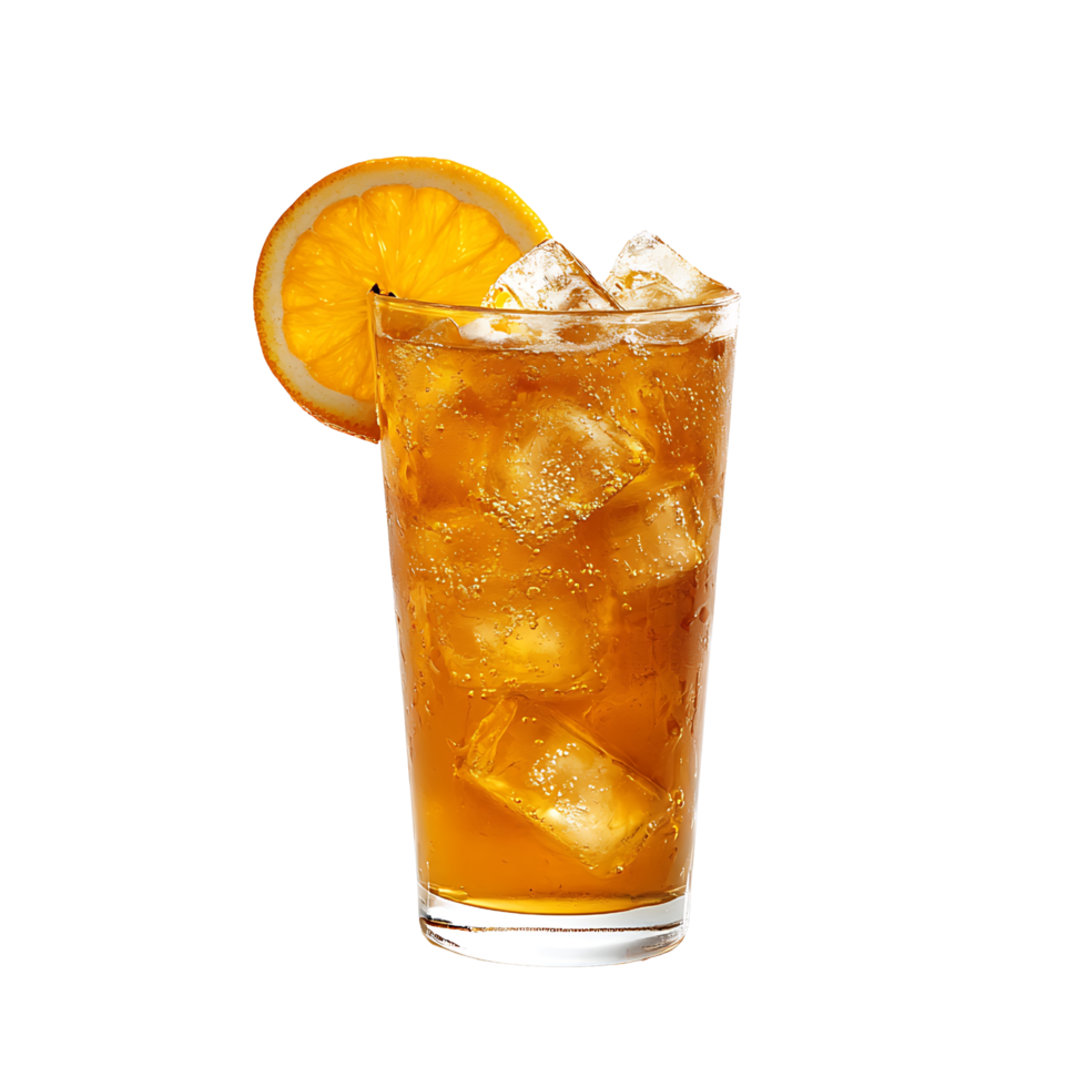 Iced Tea with Fresh Orange Slice in a Clear Glass Isolated on Transparent Background png