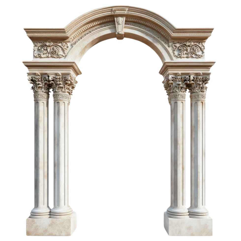 Elegant Stone Column Arch with Ornate Detailing Standing Tall Isolated on Transparent Background png
