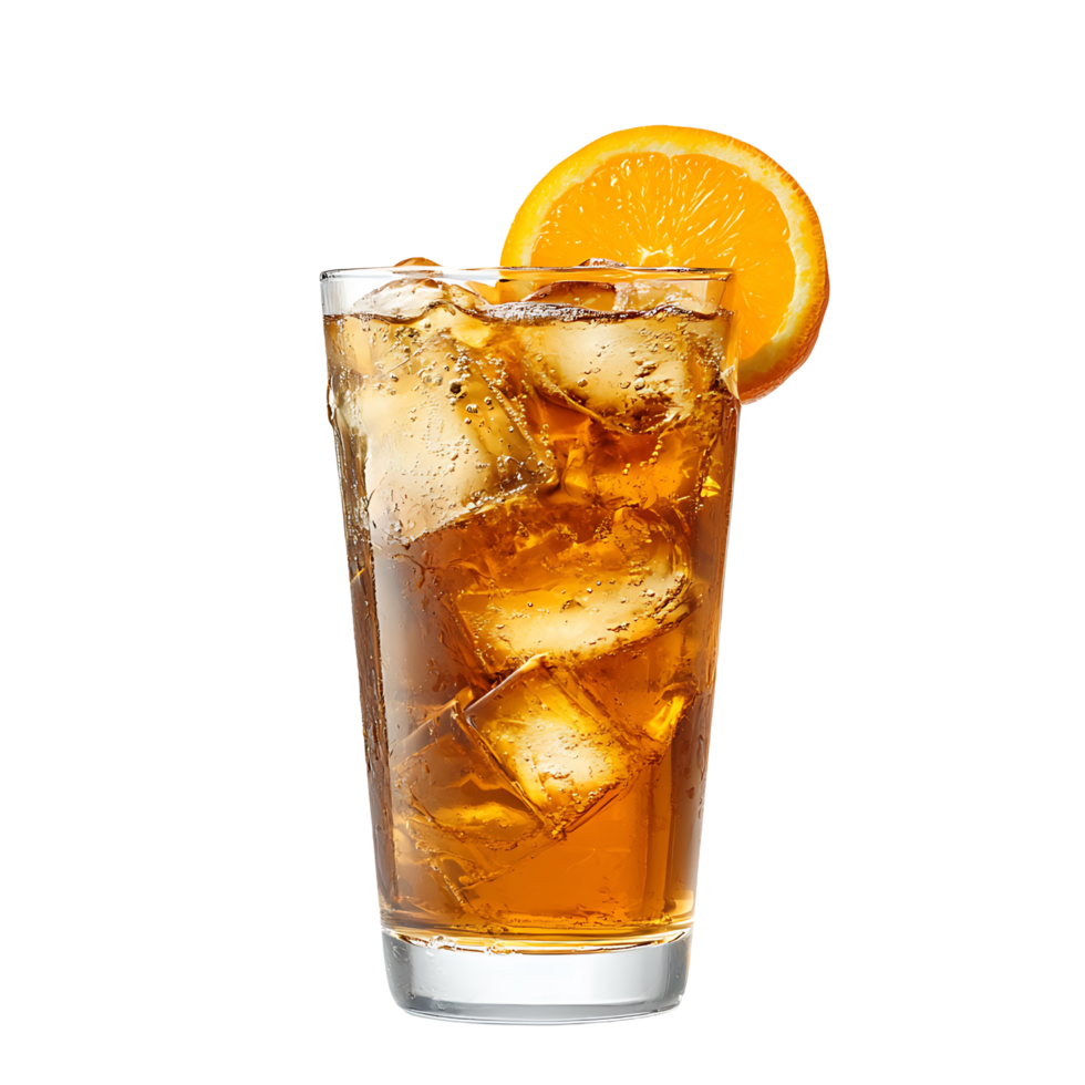 Refreshing Iced Tea with Orange Slice in Clear Glass Isolated on Transparent Background png