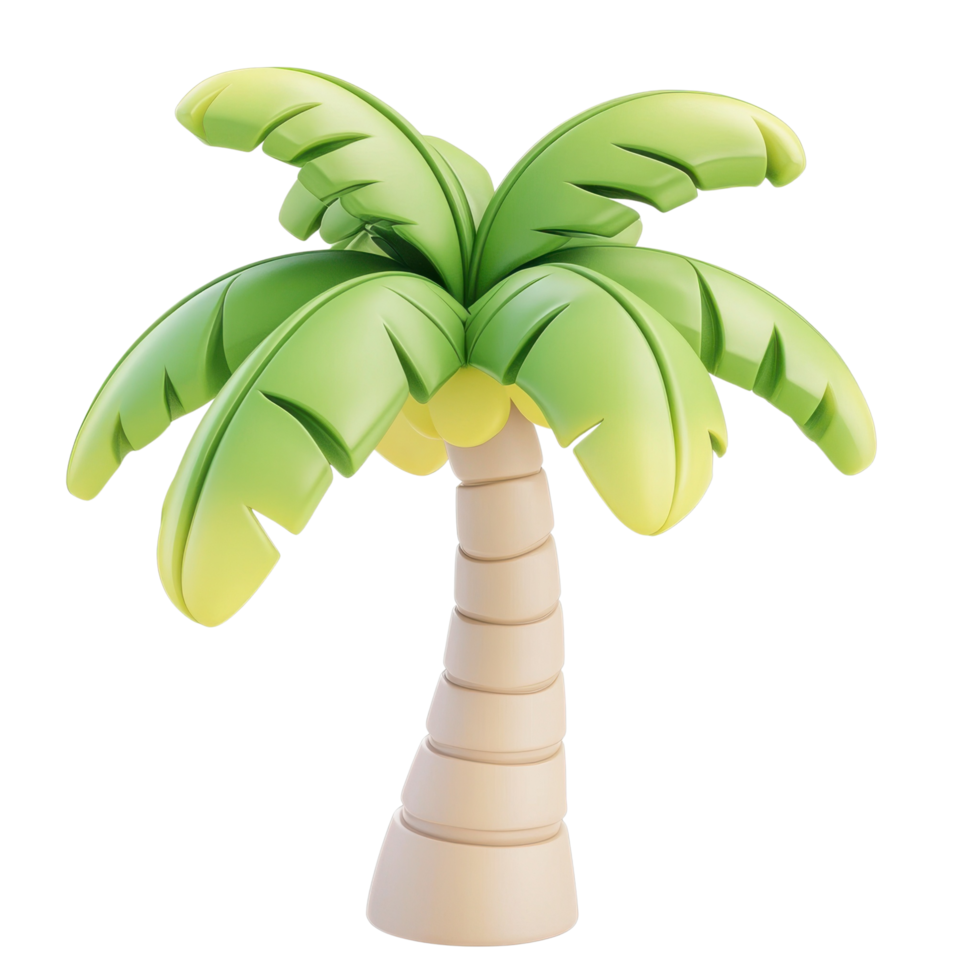 Tropical 3D Palm Tree Illustration with Bright Green Leaves Isolated on Transparent Background png