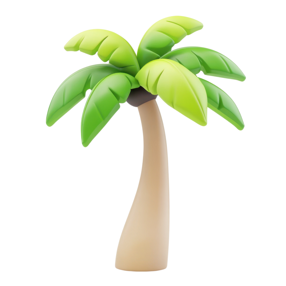 Vibrant Cartoon-Style 3D Palm Tree Icon with Lush Green Leaves Isolated on Transparent Background png