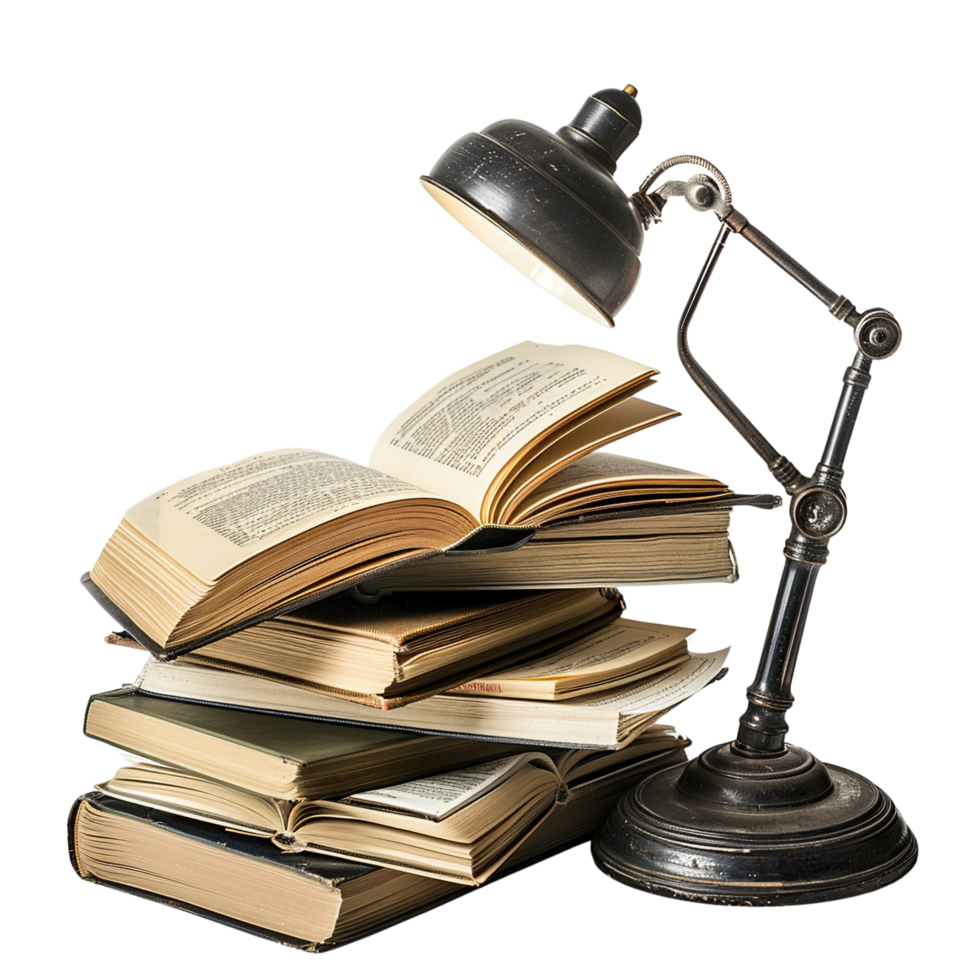 Timeless Desk Lamp Brightening Study Books, Isolated on Transparent Background png