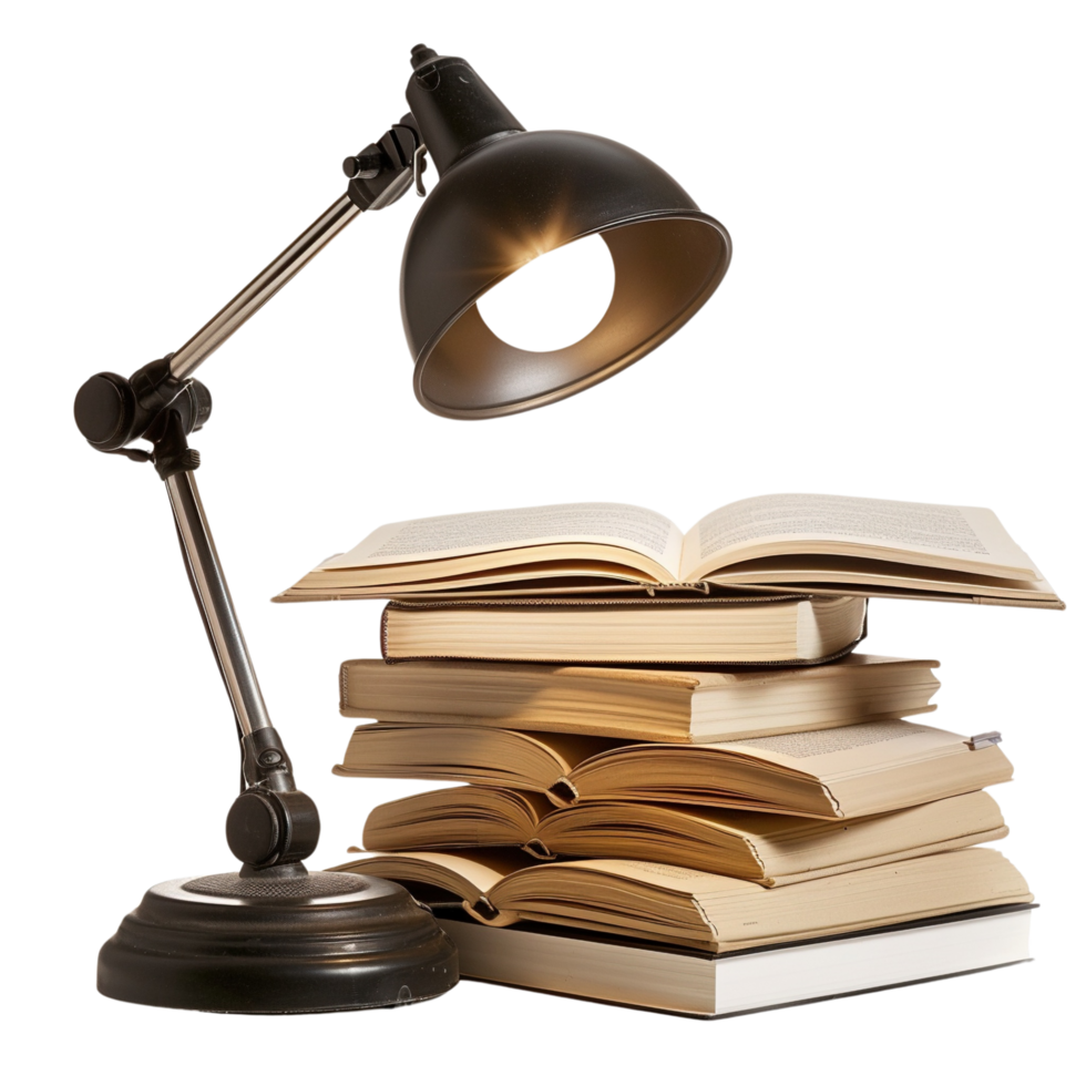 Traditional Office Lamp Highlighting Textbooks, Isolated on Transparent Background png