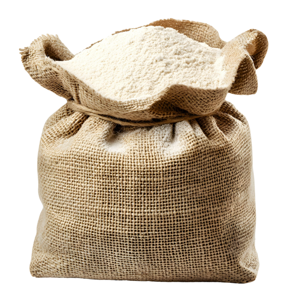 Sack of Fine Wheat Flour with Natural Texture, Isolated on Transparent Background png
