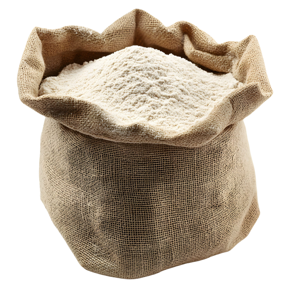 Traditional Burlap Flour Sack with Visible Texture, Isolated on Transparent Background png