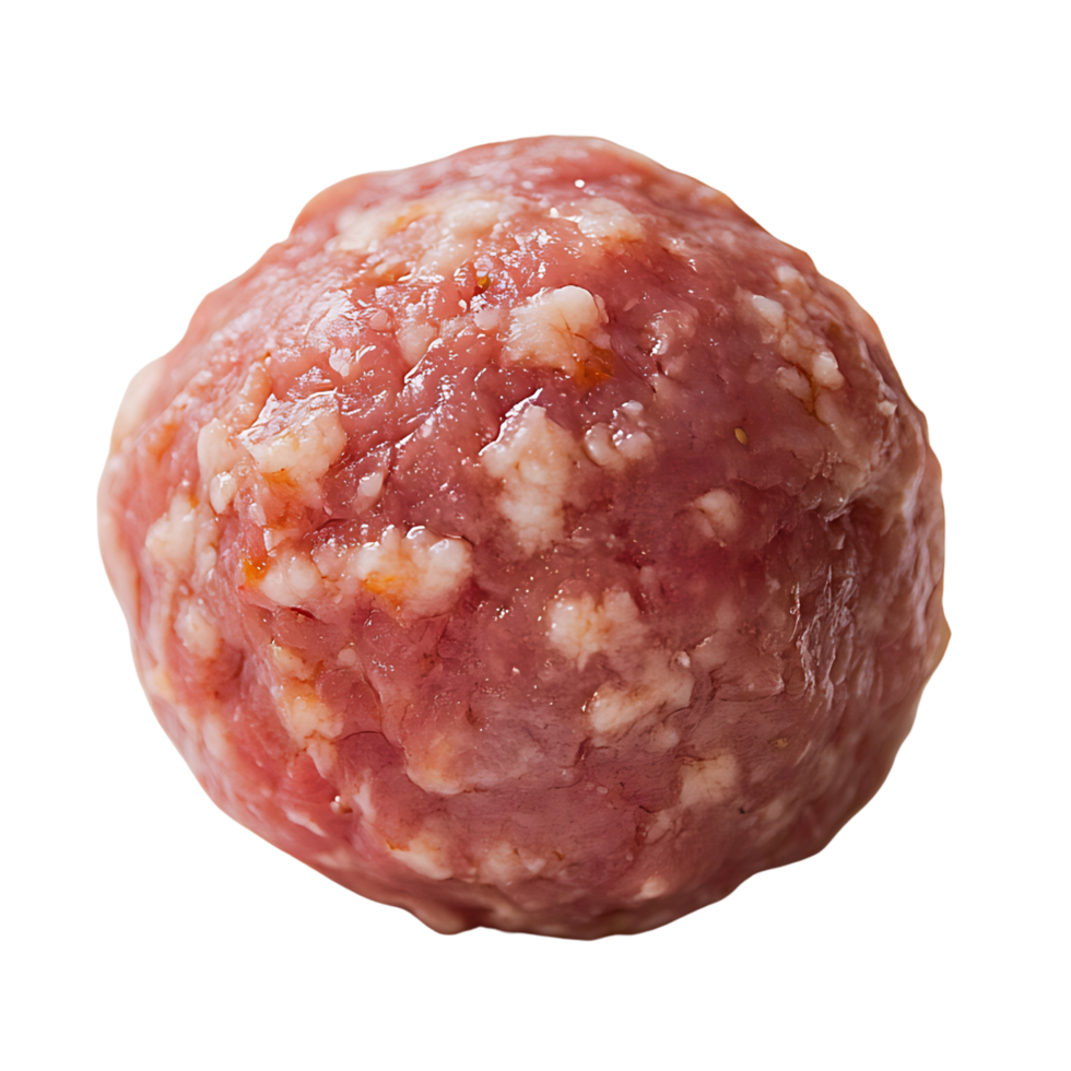 Single Raw Meatball with Juicy Texture, Freshly Ground, Isolated on Transparent Background png