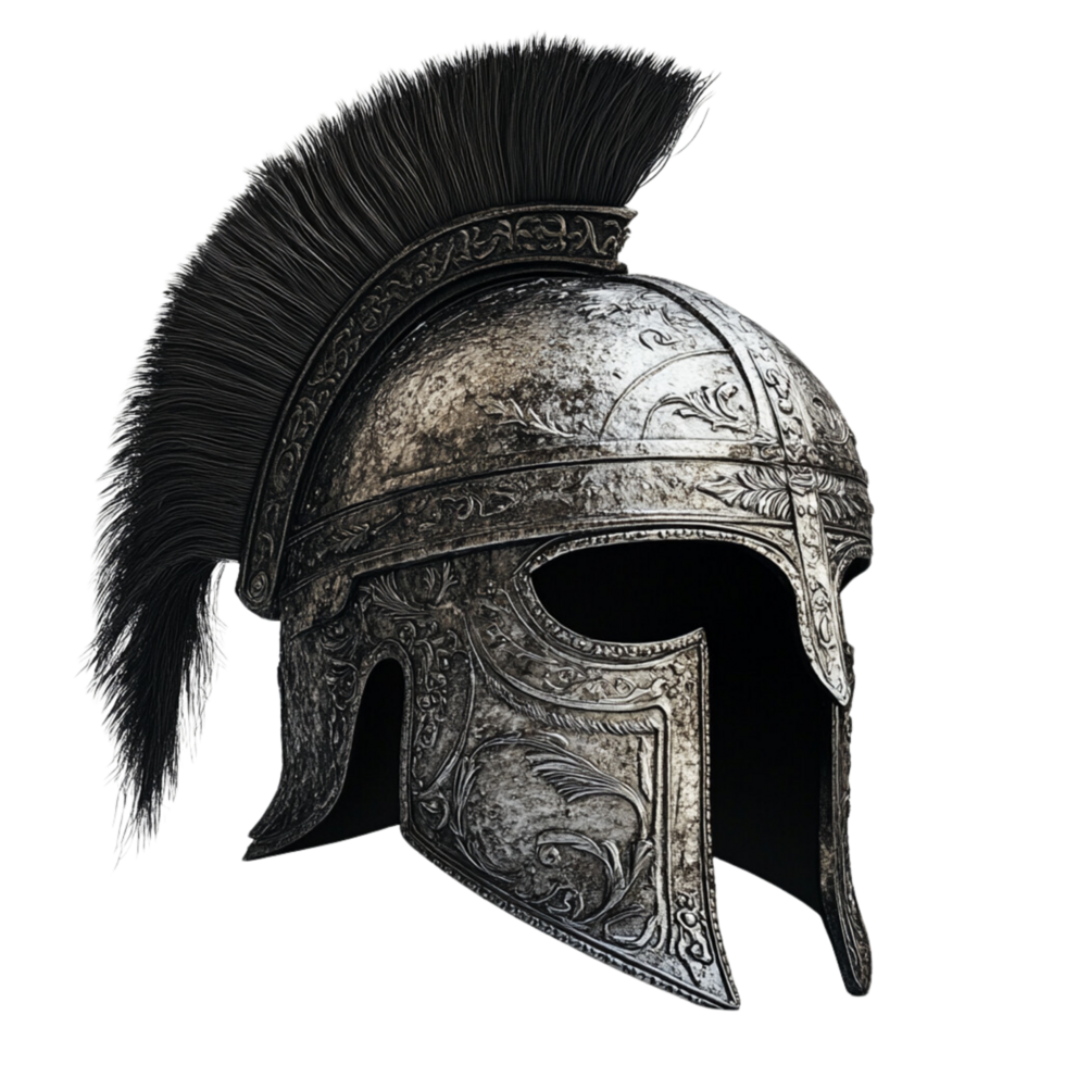 Ancient Steel Knight Helmet with Intricate Patterns Isolated on Transparent Background png