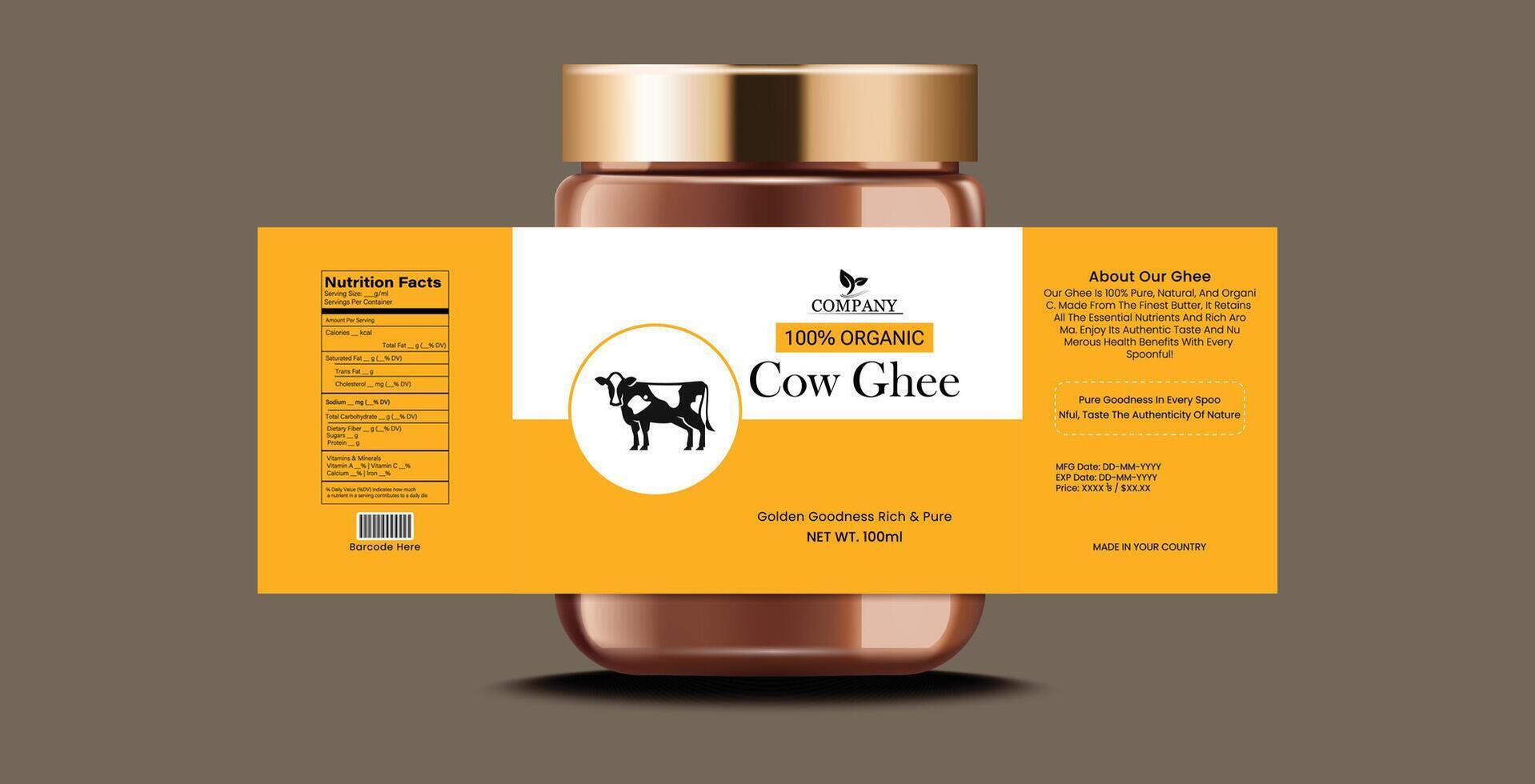 Cow Ghee Label Design Template vector
