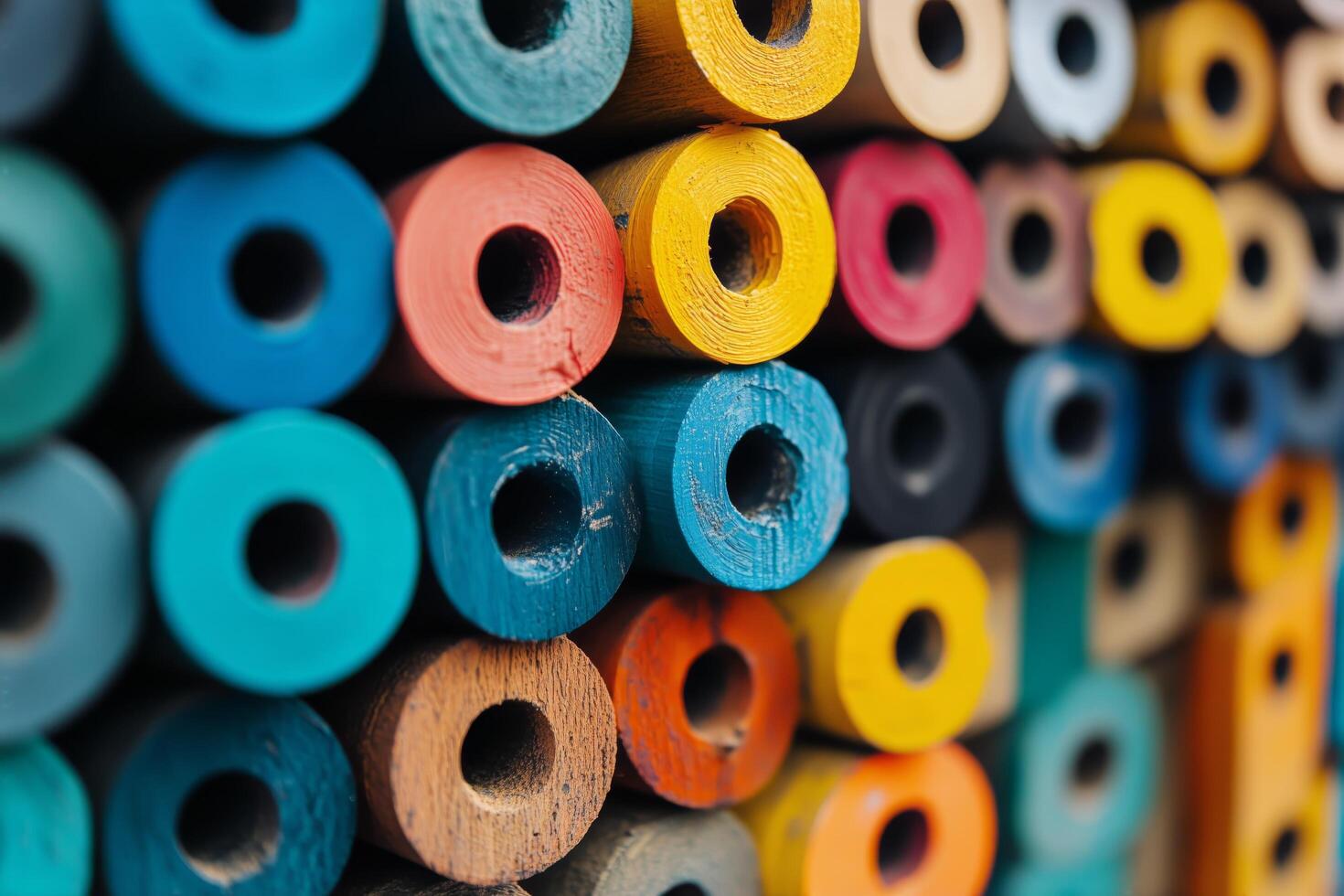 Colorful Collection of Wooden Pencils Arranged Neatly on a Shelf in a Creative Workspace photo