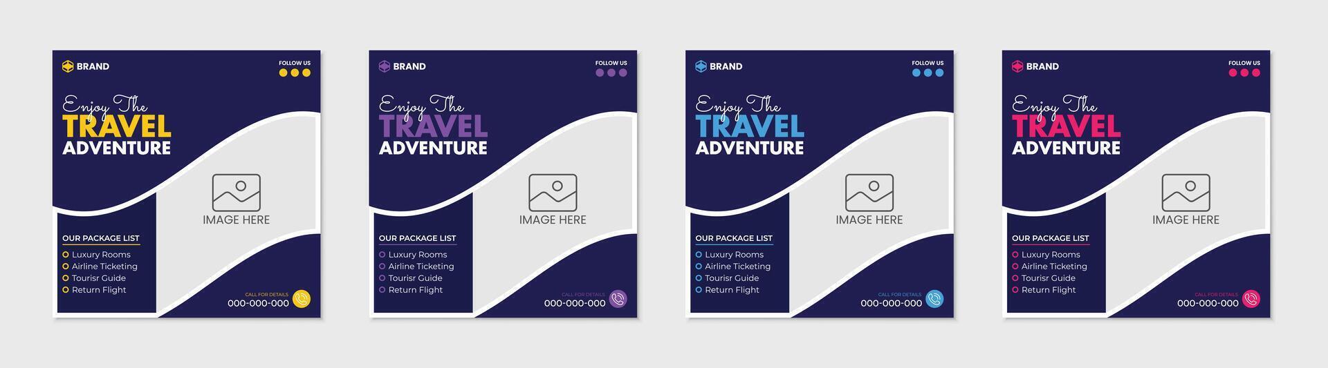 Set of square travel adventure social media post template design vector