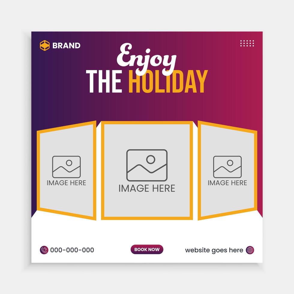 Summer holiday tour travel concept for instant post and social media collection banner with editable photo template vector