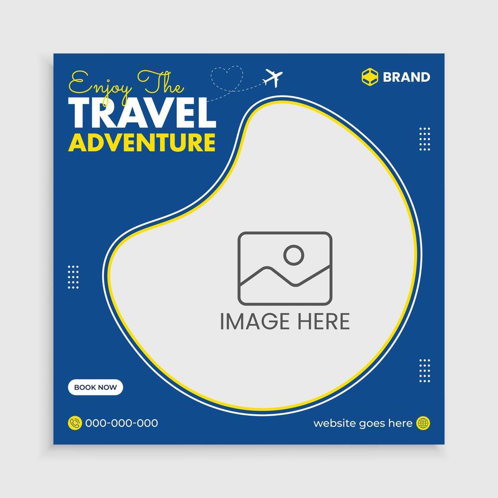 Modern social media post template with travel theme. vector
