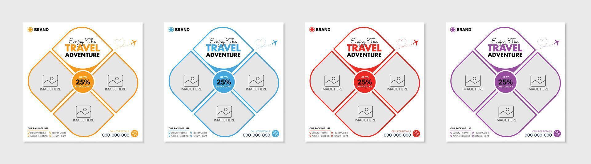 Set of travel adventure social media post and banner design vector