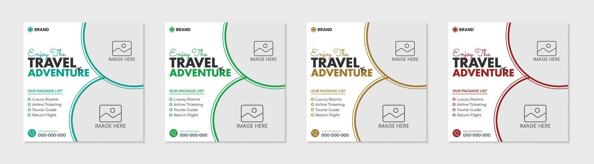 Set of travel adventure social media post and square banner template. vector