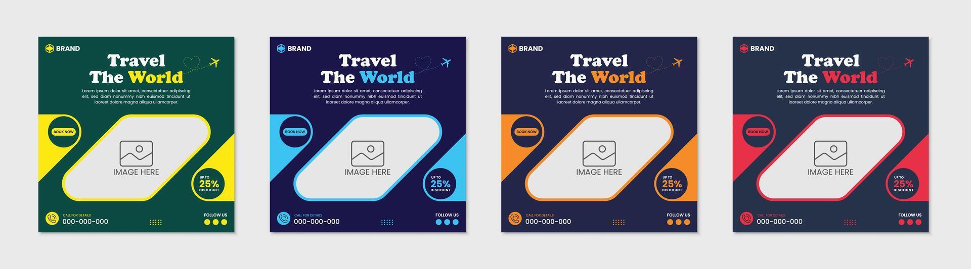 Set of editable travel adventure social media post template vector
