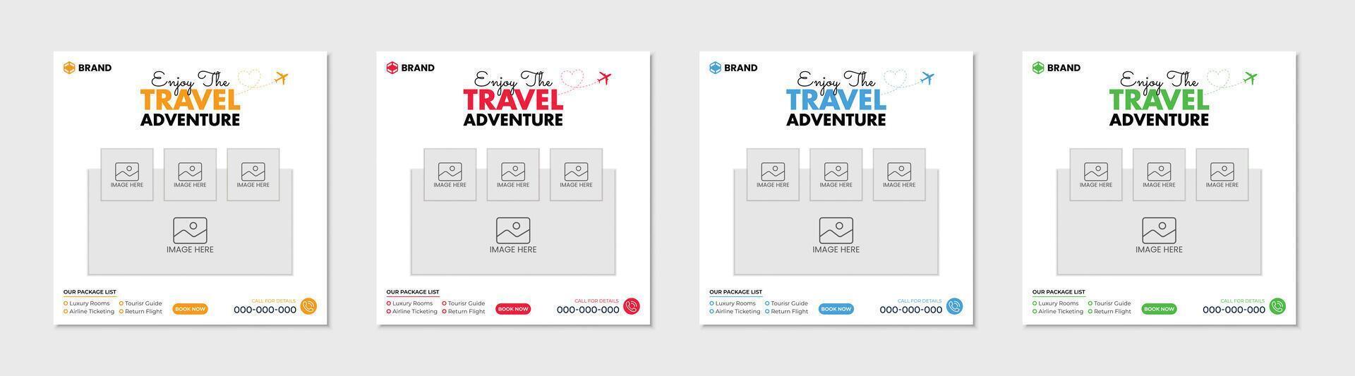 Set of travel adventure social media post template premium . vector