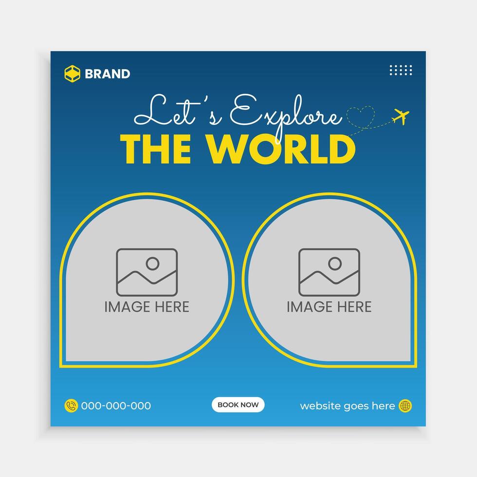 Social media post banner or square flyer design template for travel holiday vacation vector