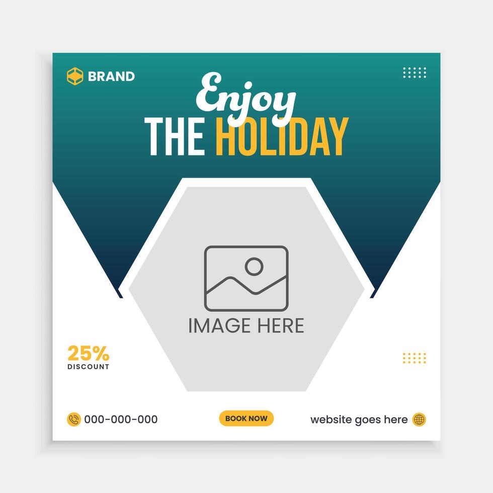 Social media post template design for travel, holiday, vacation, resort promotion. vector