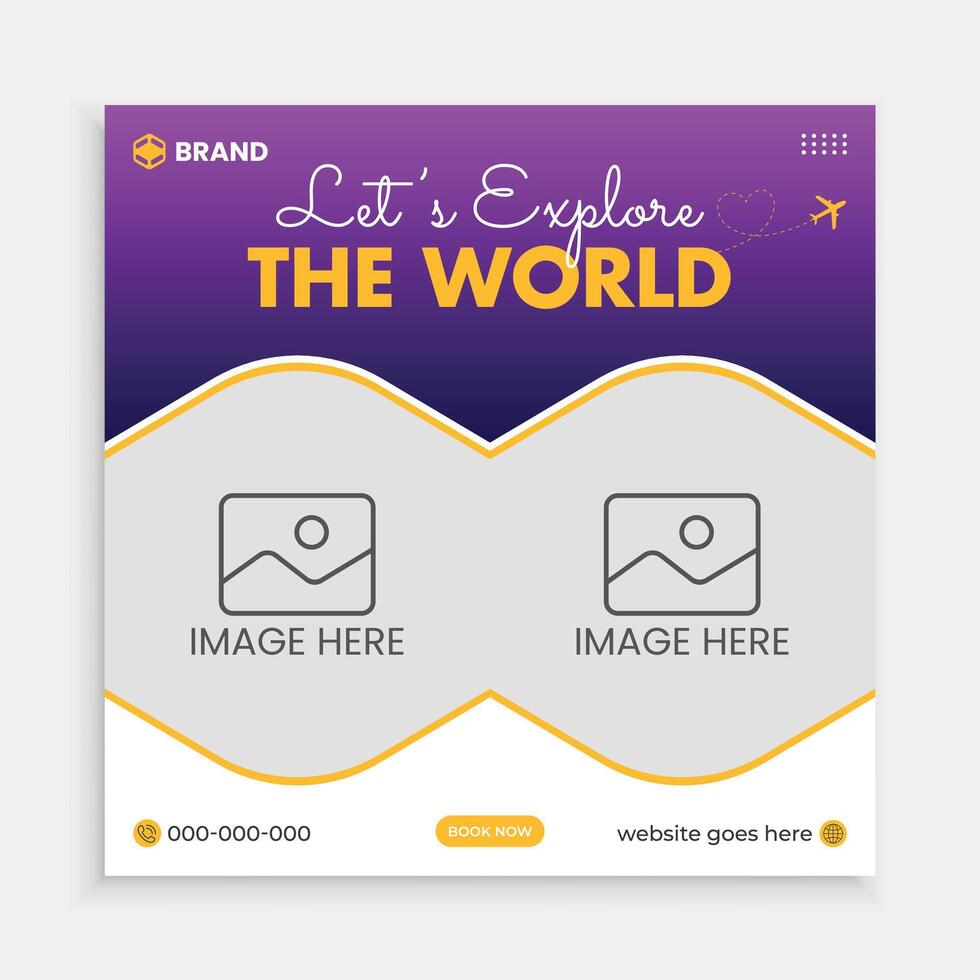 1Adventure travel advertisement square social media post design. vector
