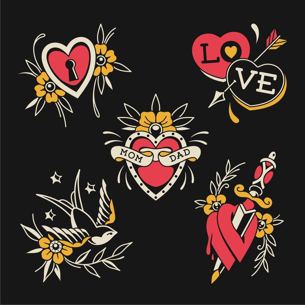 Exclusive design vintage tattoo set vector