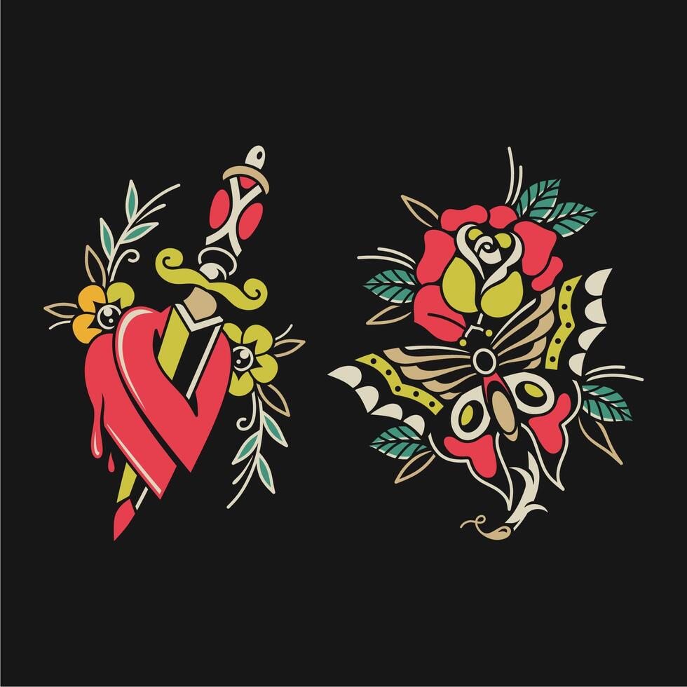 retro tattoo pattern designs, available for personal or commercial use vector