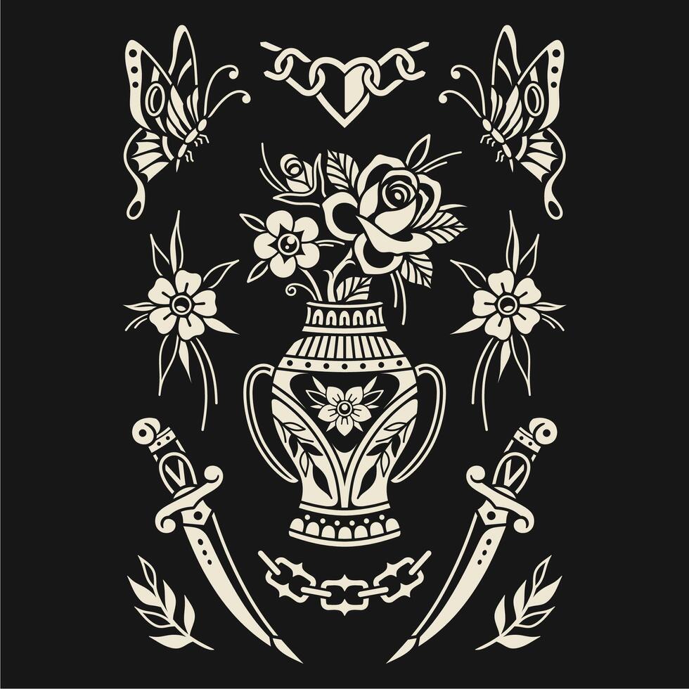 classic tattoo pattern designs, available for personal or commercial use vector