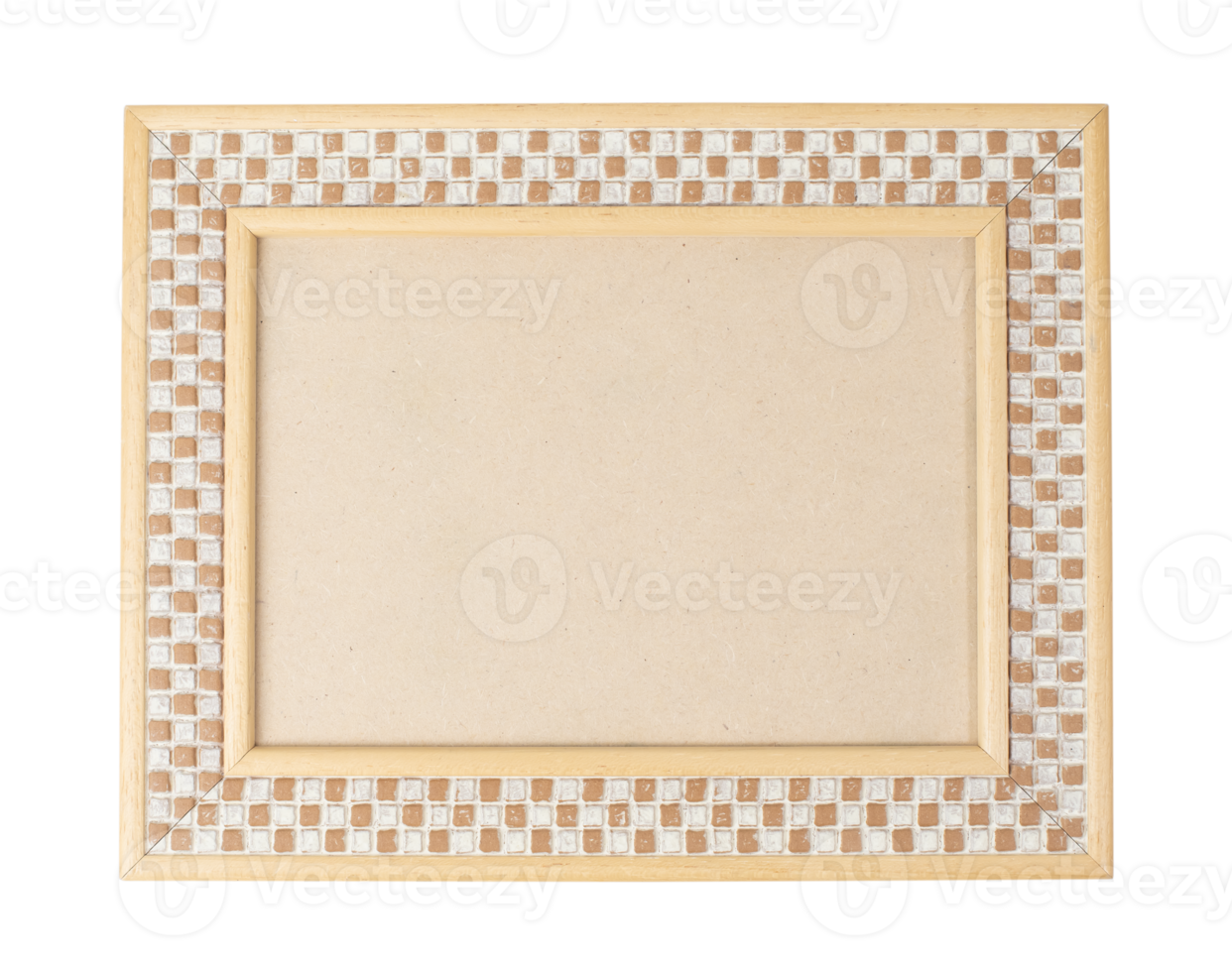 Simple wooden checkered photo frame with blank space and place for text isolated on transparent background, perfect for displaying your image or design, png