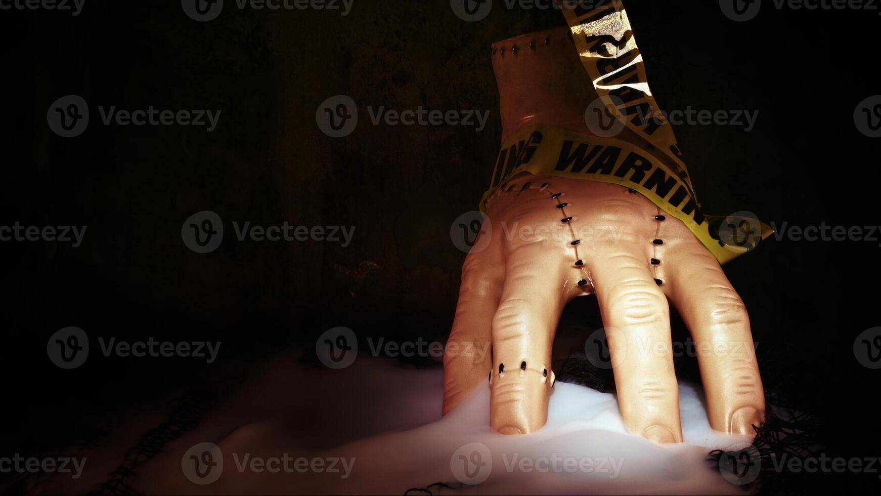 Halloween Concept Cut Hand and Warning Strip Sign 01 photo