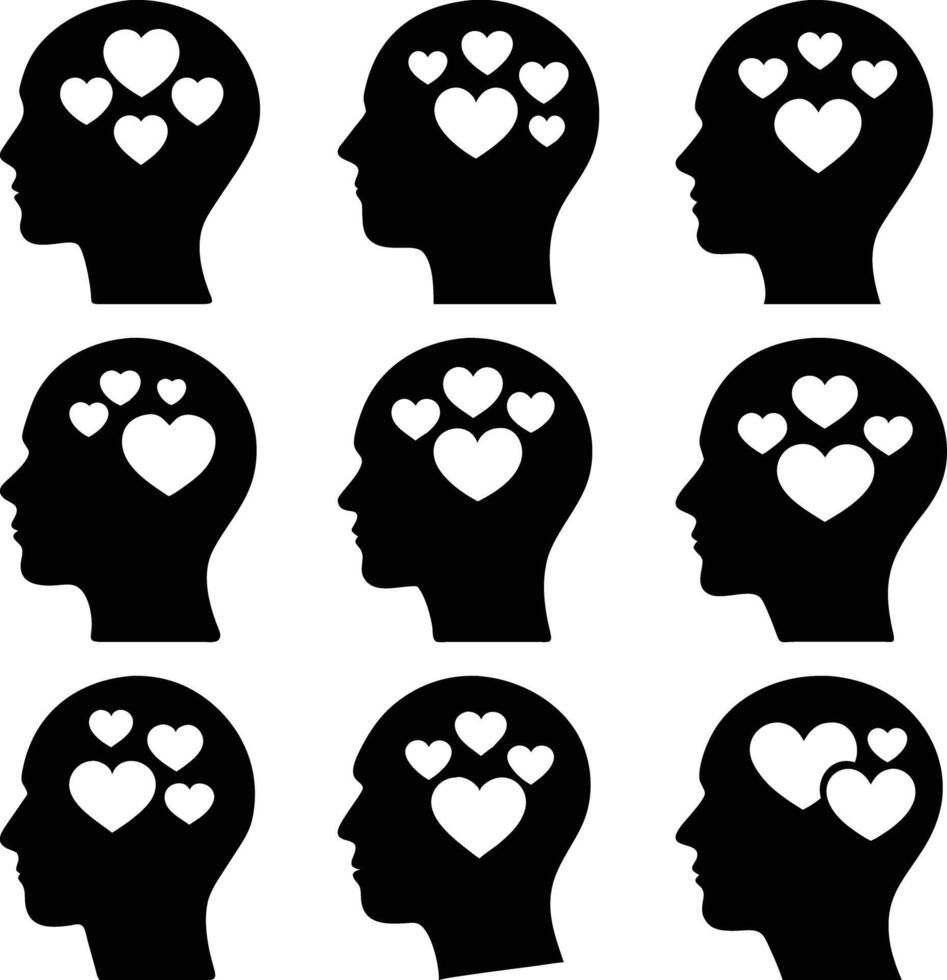 Head Silhouette with Hearts, Symbolic Love Concept, Transparent Background Design vector