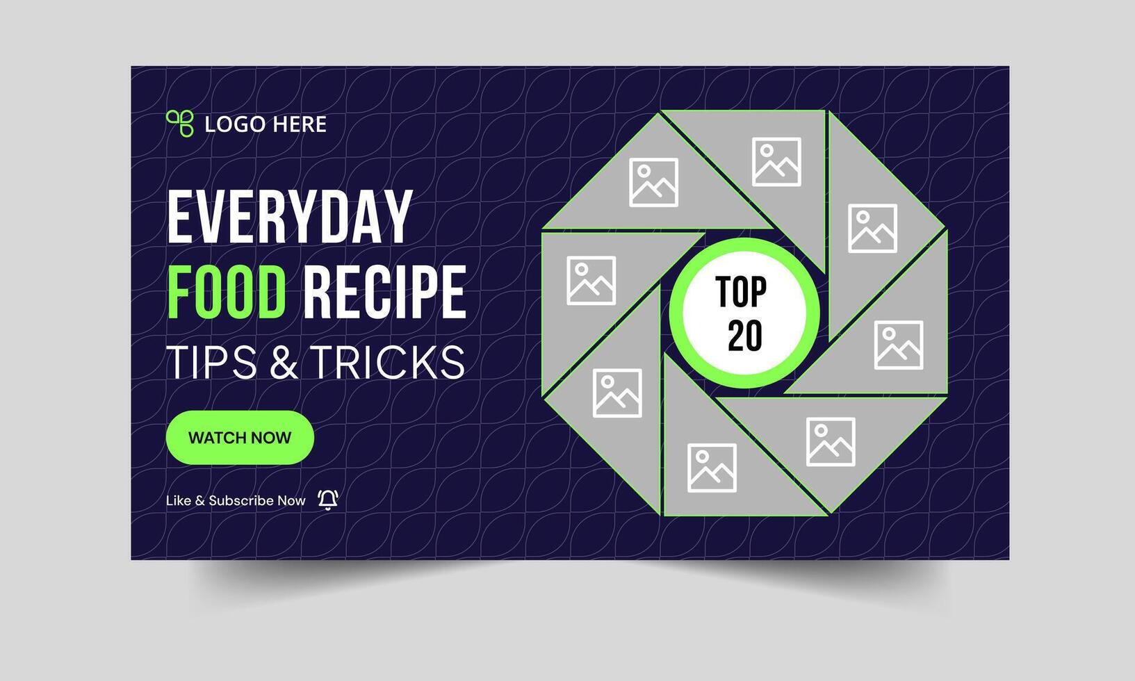Daily recipe tips and tricks customizable youtube thumbnail banner template design, eps 10 file format vector