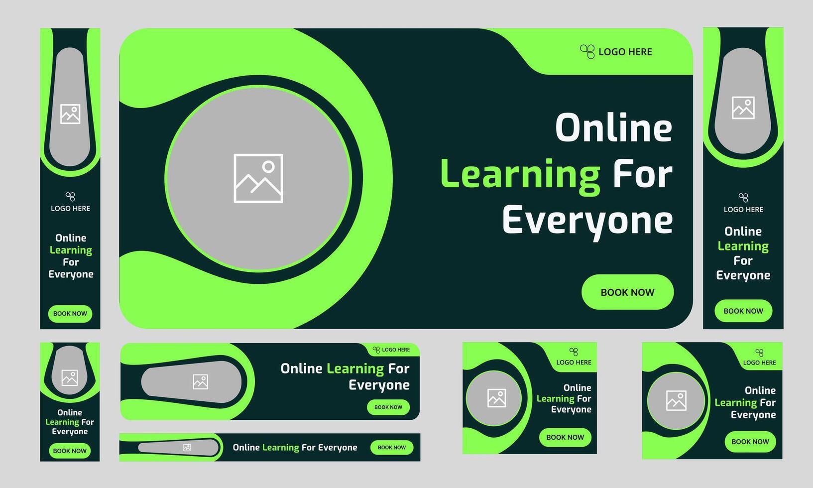 Everyday learning web set banner design for social media post, education system web bundle banner design, fully customizable eps 10 file format vector
