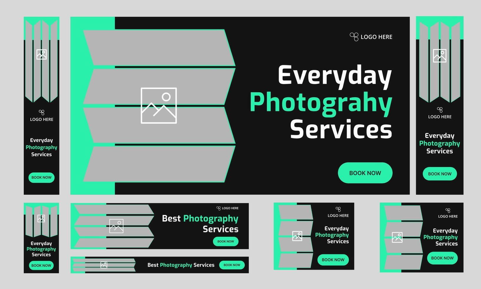 Top notch photography services web set banner design for social media post, daily wedding photo shoot services web bundle banner design, fully editable eps 10 file format vector